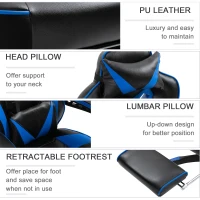 Vinsetto Faux Leather Reclining Gaming Chair, with Footrest - Blue/Black(m-7)