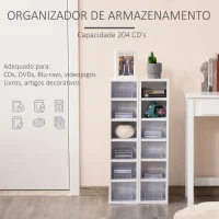 HOMCOM Estante para CD ou DVD com 12 Compartimentos para 204 CDs e Prateleira Ajustável 2 Unidades 21x22,5x88,5cm Branco(m-4)