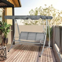 Outsunny Three Person Steel Outdoor Porch Swing Chair Bench w/ Canopy Cover Grey(m-2)