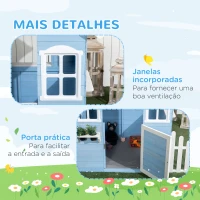 Outsunny Casa de Madeira para Crianças com Porta Janelas Vasos e Cercas Laterais 151x112,5x142 cm Azul(m-7)