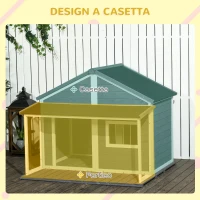 PawHut Cuccia per Cani da Esterno con Terrazza, Finestra e Tetto Impermeabile, 124x112x105cm, Grigio(m-4)