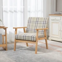 HOMCOM Modern One Seater Sofa for Living Room, Linen Fabric Small Couch with Rubber Wood Frame, Armrests, Lattice Pattern, Upholstered Armchair, Beige(m-10)