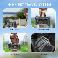 PawHut 4 in 1 Pet Carrier On Wheels for Cats, Miniature Dogs with Telescopic Handle, Storage, Grey(m-5)