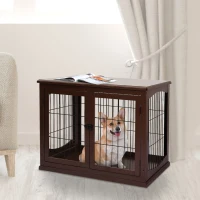PawHut Small Dog Wooden Crate, 66cm Indoor w/ Metal Wire 3 Doors Latches Base Brown(m-11)