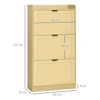 HOMCOM Meuble à chaussures 3 tiroirs aspect rotin 62 x 25 x 115 cm bois naturel(m-3)
