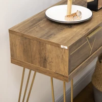 HOMCOM Consola Móvel de Entrada com 2 Gavetas Prateleira Aberta e Pés de Aço Estilo Moderno 120x29x79cm Madeira e Bronze(m-7)