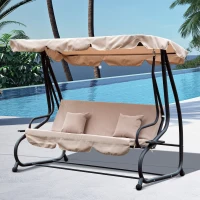 Outsunny Water Resistant Fabric 3-Seater Swing Chair w/ Cup Holder Beige(m-10)