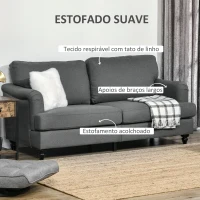 HOMCOM Sofá de 2 Lugares Estofado em Linho Sintético com Pés de Madeira de Borracha Carga Máx. 300kg 180x82x73cm Cinza Escuro(m-4)