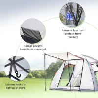 Outsunny 4-5 Man Outdoor Tunnel Tent, Two Room Camping Tent with Portable Mat, Sewn-In Floor, Carry Bag, 4 Doors and Breathable Mesh Windows, 2000mm Water Column for Fishing, Festival, Hiking(m-7)