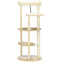 PawHut Arbre à chat griffoir grattoir avec poteaux sisal coussin amovible plateforme peluche et bois hauteur 123,5 cm beige