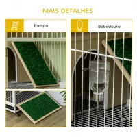 PawHut Coelheira de Madeira com Rodas Móvel Coelheira com Teto Abatível Bandeja Amovível Bebedouro e Rampa 78x52,5x76,5cm Carvalho(m-8)