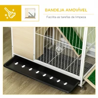 PawHut Coelheira de Madeira com Rodas Móvel Coelheira com Teto Abatível Bandeja Amovível Bebedouro e Rampa 78x52,5x76,5cm Carvalho(m-6)