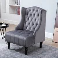 Pojedynczy fotel z tuftowanymi podnoszonymi nogami aksamitny szary 67 x 70,5 x 97 cm HOMCOM®(m-2)