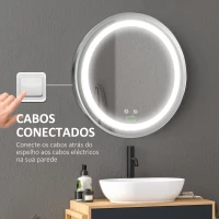 kleankin Espelho Casa de Banho Redondo com Luz LED com 3 Luzes Ajustáveis Função de Memória e Anti-Embaciamento Ø50x4,6cm Prata(m-8)