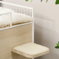 PawHut Casa para Gatos de 2 Niveles Cama Cueva para Gatitos de Madera con 2 Rascadores 3 Cojines Lavables 40x40x84 cm Natural(m-8)