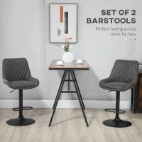 HOMCOM Retro Bar Stools Set of 2, Adjustable Kitchen Stool, Upholstered Bar Chairs with Back, Swivel Seat, Dark Grey(m-4)