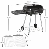 Outsunny Portable Charcoal Grill, 96Lx60Wx83Hcm/62x60Wx82Hcm, Metal-Black(m-3)