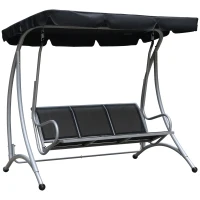 Outsunny Three Person Steel Outdoor Porch Swing Chair Bench with Canopy Cover - Black(m-1)