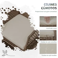 Outsunny Conjunto de Muebles de Jardín de Ratán 7 Piezas Incluye 6 Sillas con Cojines Mesa con Tablero de Vidrio Templado Marrón(m-5)