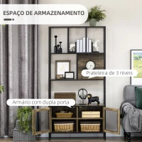 HOMCOM Estante Industrial Estante para Livros com 2 Portas de Grade e Estrutura de Metal 90x33,5x180cm Preto e Madeira(m-5)
