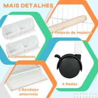 PawHut Gaiola para Pássaros 2 em 1 com 2 Andares Rodas 4 Comedouros 4 Poleiros e Bandejas Amovíveis  78x75x168 cm Branco(m-4)