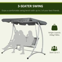 Outsunny Three Person Steel Outdoor Porch Swing Chair Bench w/ Canopy Cover Grey(m-7)