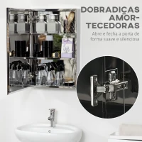kleankin Armário de Casa de Banho com Espelho Armário de Parede para Casa de Banho com Porta e 3 Prateleiras de Armazenamento para Duche 39x12x60cm Prata(m-6)