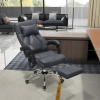Vinsetto Office Chair with Lumbar Massage, 135° Reclining Computer Chair with Adjustable Headrest, Retractable Footrest, 10cm Double Padded Seat, Microfiber Fabric, Metal Base, Dark Grey(m-2)