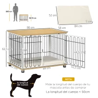 PawHut Jaula para Perros para Interior con Encimera Mesa con Perrera con Pestillo y Cojín 90x58x62,5 cm Roble y Blanco(m-3)