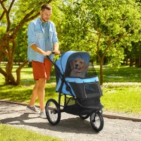 PawHut Dog Pram Dog Stroller Jogger Foldable Pet Pushchair for Medium, Small Dogs, w/ Rubber Wheels, Washable Cushion - Blue(m-2)