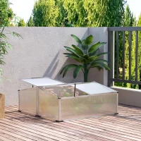 Outsunny Polycarbonate Greenhouse Aluminium Cold Frame Grow House with Independent Opening Tops for Flower, Vegetable, Plants, 120 x 100 x 41cm, Silver(m-2)