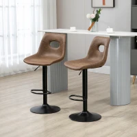 HOMCOM Bar Stools Set of 2, Adjustable Breakfast Dining Stools with Backrest, Footrest, Microfiber Cloth Kithchen Island Counter, Brown(m-10)