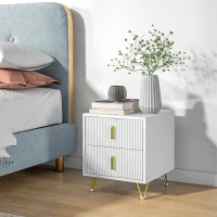 HOMCOM Bedside Table with 2 Drawers, Side End Table, Nightstand with Metal Frame for Living Room, Bedroom, White(m-2)