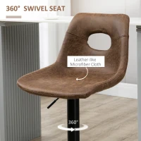 HOMCOM Bar Stools Set of 2, Adjustable Breakfast Dining Stools with Backrest, Footrest, Microfiber Cloth Kithchen Island Counter, Brown(m-6)