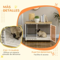 PawHut Jaula para Perros para Interior con Encimera Mesa con Perrera con Pestillo y Cojín 90x58x62,5 cm Roble y Blanco(m-6)
