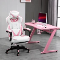 Vinsetto Computer Gaming Chair, Racing Desk Chair with Lumbar Support and Footrest, PU Leather Gamer Chair with Headrest and Swivel Wheels for Home, Pink(m-13)