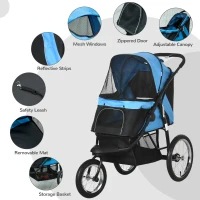 PawHut Dog Pram Dog Stroller Jogger Foldable Pet Pushchair for Medium, Small Dogs, w/ Rubber Wheels, Washable Cushion - Blue(m-7)