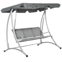 Outsunny Three Person Steel Outdoor Porch Swing Chair Bench w/ Canopy Cover Grey(m-1)