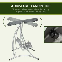 Outsunny Three Person Steel Outdoor Porch Swing Chair Bench w/ Canopy Cover Grey(m-4)