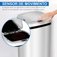 HOMCOM Balde de Lixo Inteligente 50L com Sensor Infravermelho Botão Tátil Balde de Lixo com Abertura Automática 33x25x84 cm Prata(m-5)