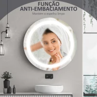 kleankin Espelho Casa de Banho Redondo com Luz LED com 3 Luzes Ajustáveis Função de Memória e Anti-Embaciamento Ø50x4,6cm Prata(m-7)