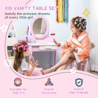 ZONEKIZ Kids Dressing Table Set, with Mirror, Stool, for Ages 3-6 Years - Pink(m-4)