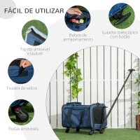 PawHut Transportadora para Animais de Estimação 4 em 1 com Rodas Bolsa de Transporte para Cães e Gatos 50x31x37 cm Azul(m-6)