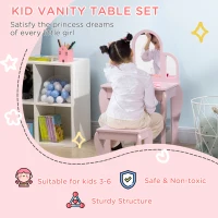 HOMCOM Kids Dressing Table Set, with Mirror and Drawer - Pink(m-4)