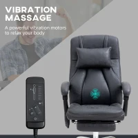 Vinsetto Office Chair with Lumbar Massage, 135° Reclining Computer Chair with Adjustable Headrest, Retractable Footrest, 10cm Double Padded Seat, Microfiber Fabric, Metal Base, Dark Grey(m-4)