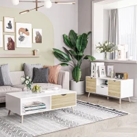 HOMCOM Tavolino Basso da Caffè in Truciolato e Metallo per Soggiorno, Ingresso e Studio, 106x58x39.5 cm, Bianco(m-2)