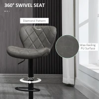 HOMCOM Bar Stools, Set of 2 Breakfast Bar Chairs, Swivel Barstools with Backrest and Footrest, Steel Frame Diamond Pattern PU, for Kitchen Counter, Dining Room, Dark Grey(m-6)