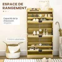 HOMCOM Meuble à chaussures 3 tiroirs aspect rotin 62 x 25 x 115 cm bois naturel(m-4)