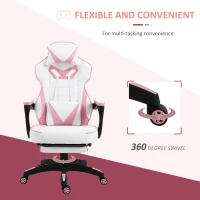 Vinsetto Computer Gaming Chair, Racing Desk Chair with Lumbar Support and Footrest, PU Leather Gamer Chair with Headrest and Swivel Wheels for Home, Pink(m-6)