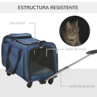 PawHut 4 en 1 Transportadora para Mascotas con Ruedas Carrito para Mascotas Bolsa de Transporte para Perros 50x31x37 cm Azul(m-7)